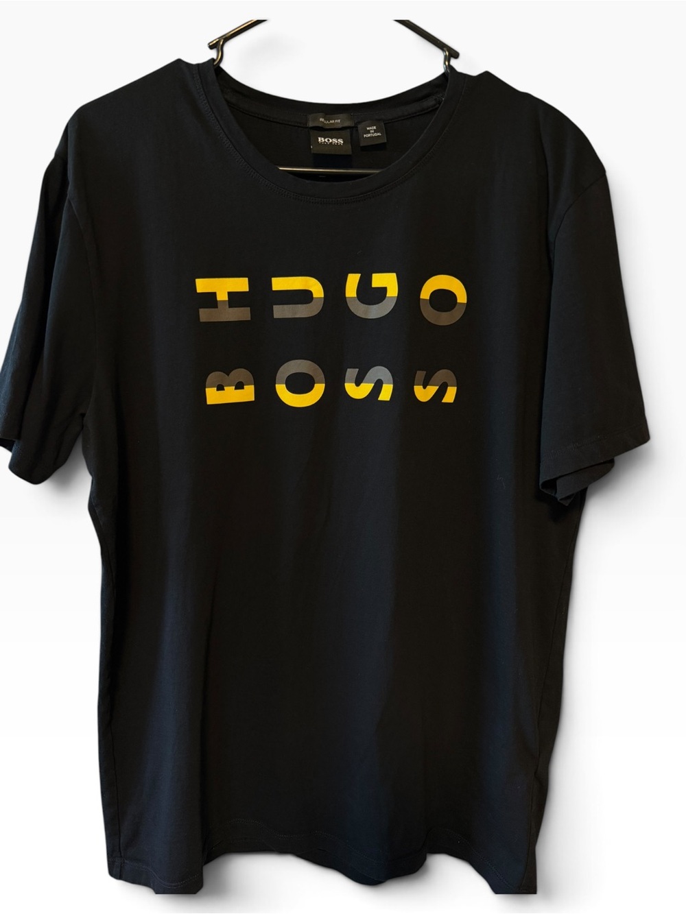 Hugo Boss Black Short-Sleeve Tee with Yellow Logo Print